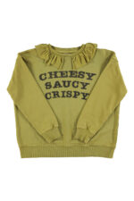 Sweatshirt  Army green  "cheesy saucy crispy" print
